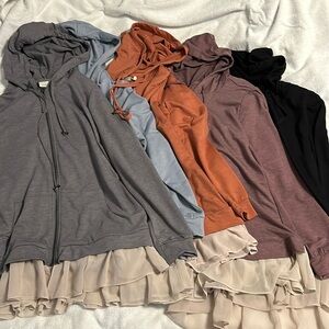 LOGO Bundle of Five Lounge S French Terry Hoodie With Pockets & Sheer Ruffle Hem